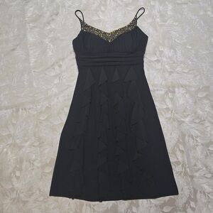 Vintage Betsy & Adam Black Midi Dress Size 8 Bustier Fairy Whimsy Goth Ruffles